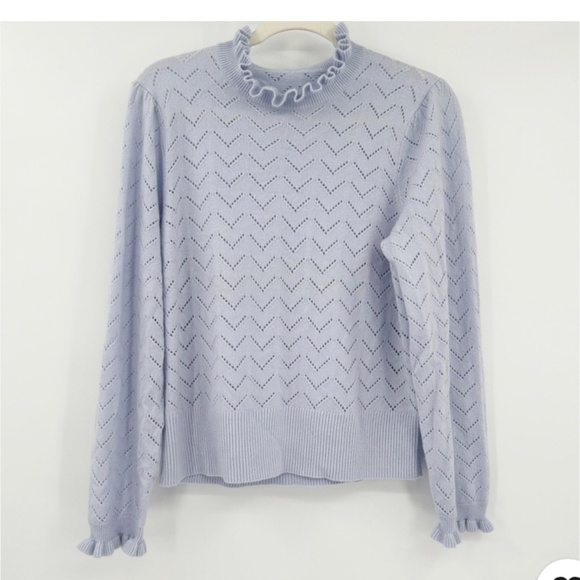 J. Crew Womens Cashmere Ruffles Pointelle Mockneck Sweater in Shale Blue XS - Picture 5 of 5